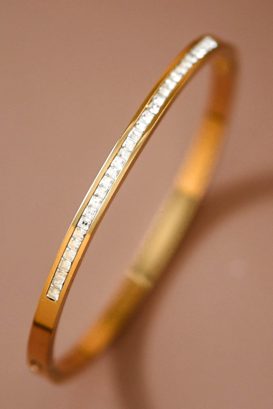 18K Gold Plated Steel Hinged Bangle Bracelet.