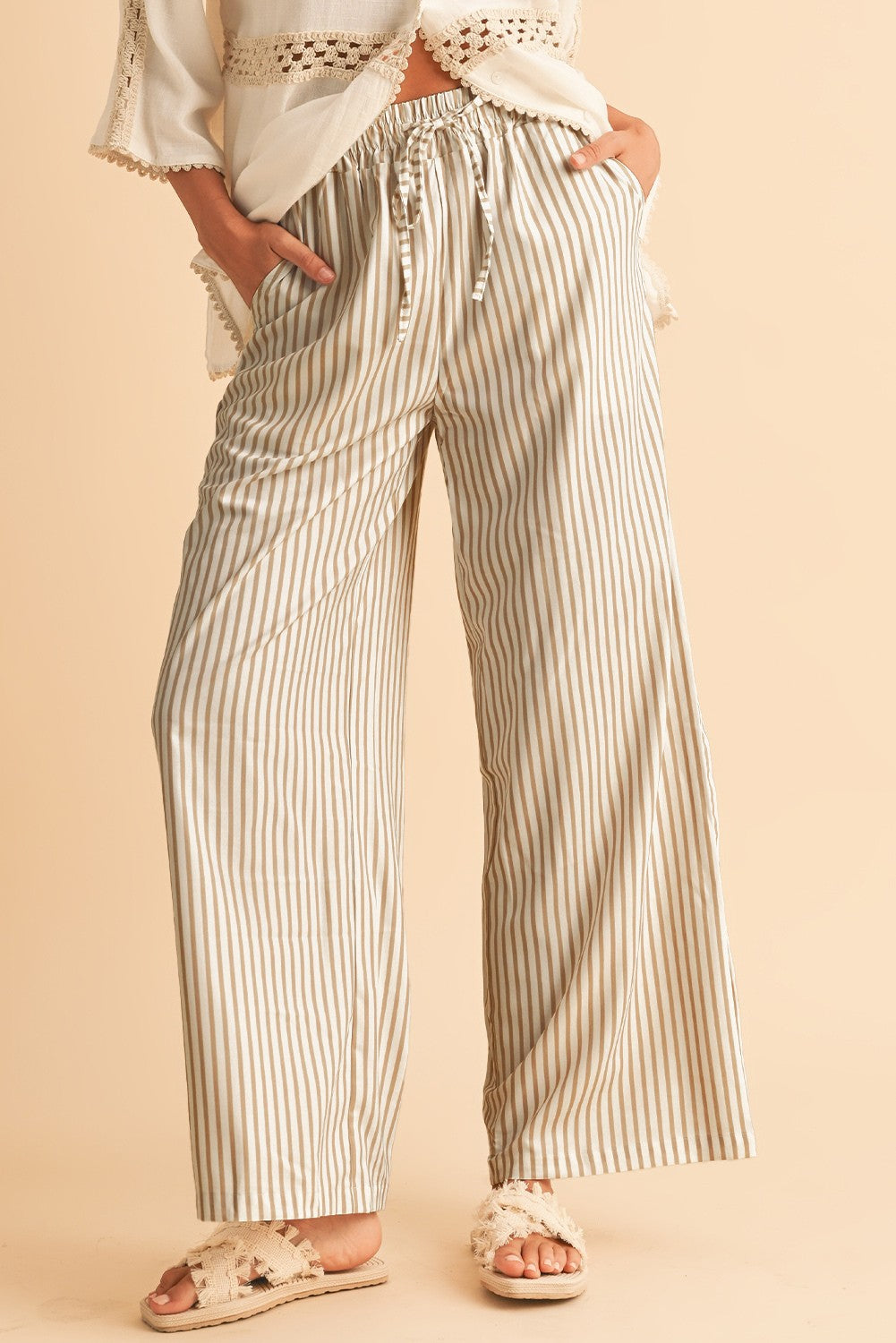 Striped Wide Leg Drawstring Pants