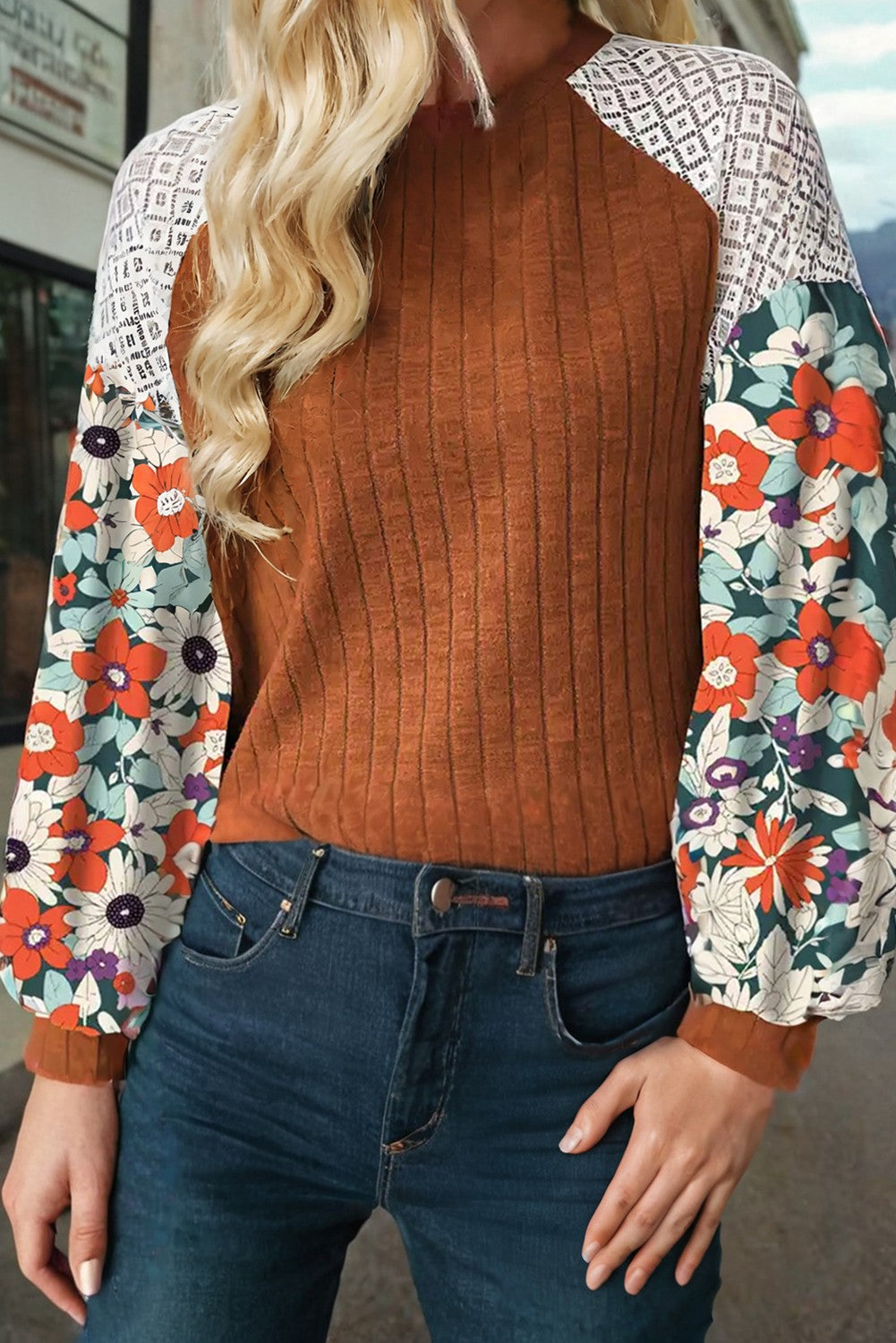 Floral Patchwork Long-sleeved Top