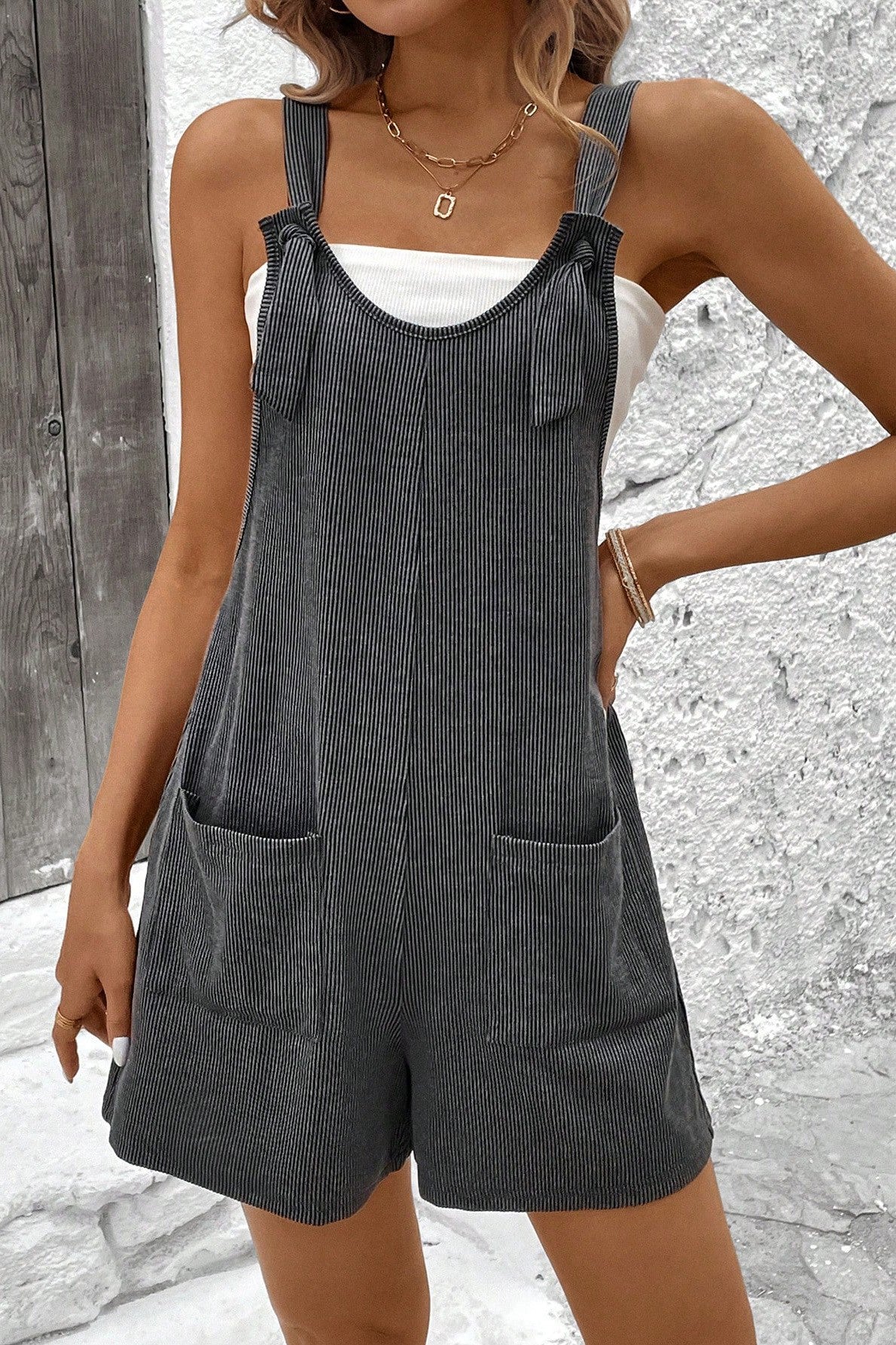 Trendy Twist Stripe Suspender Overall With Pockets