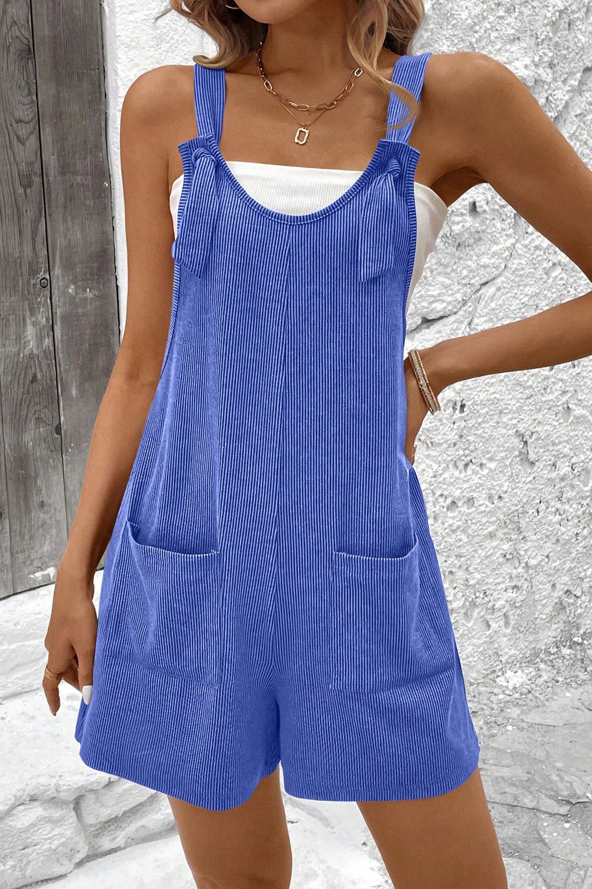 Trendy Twist Stripe Suspender Overall With Pockets