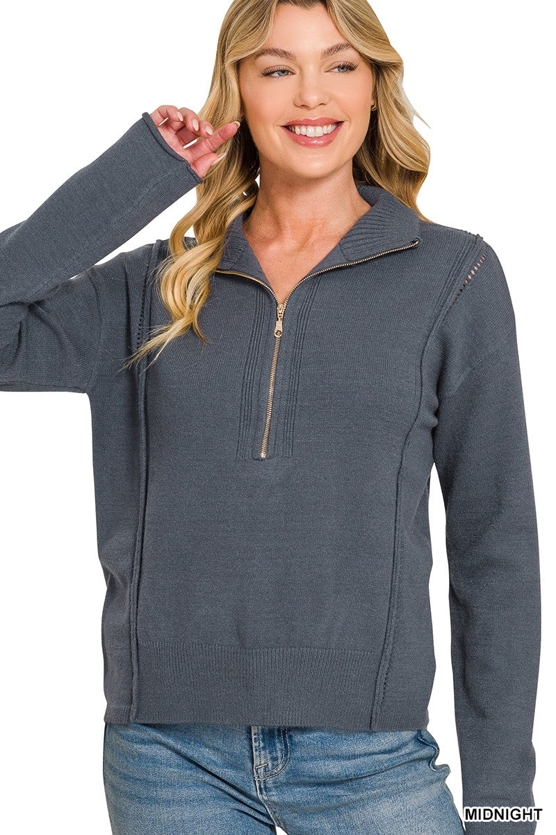 Half Zip High Neck Sweater