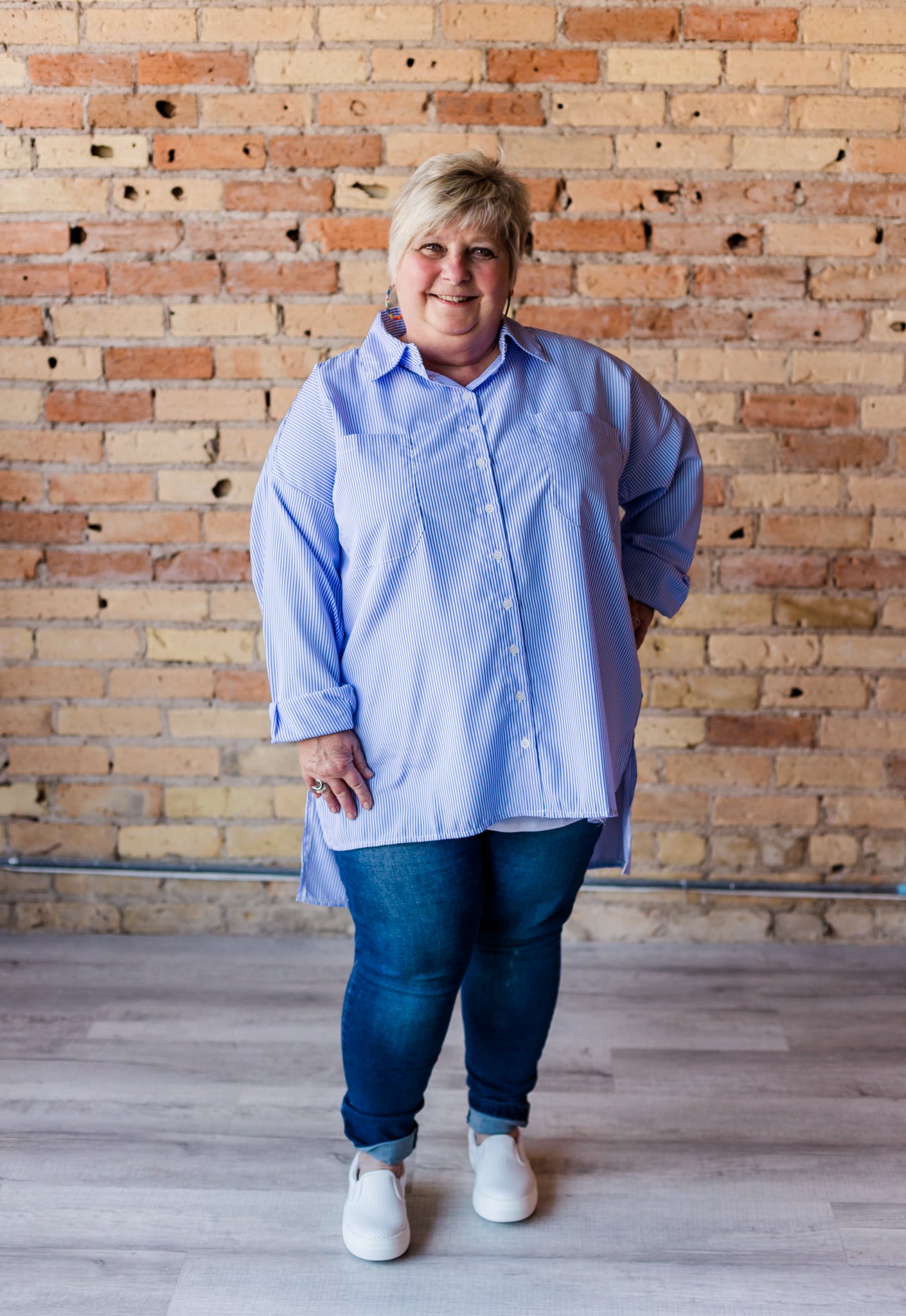 Oversized Striped Button-down Top