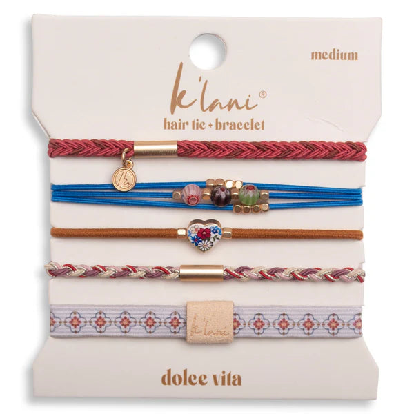 "Dolce Vita" Floral Glass Beads with Gold Accents Hair Tie Bracelets