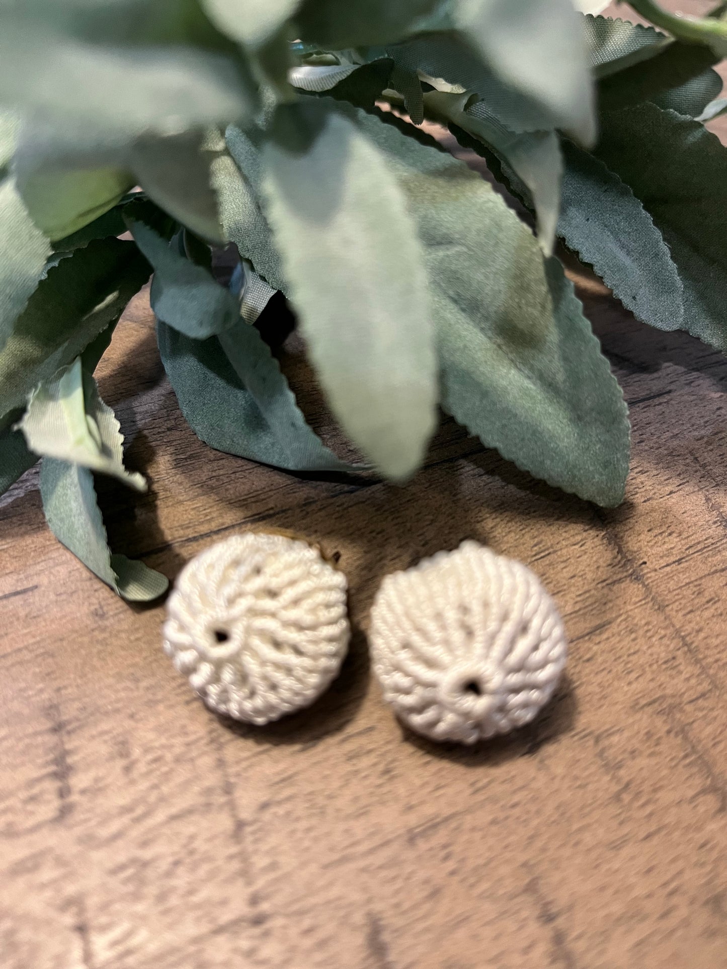 Cream Crochet Stud Earrings