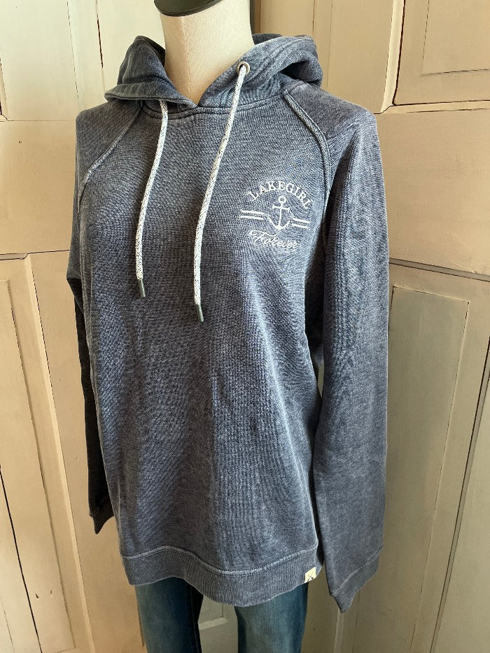 Lake Girl Burnout Wash Fleece Hooded Sweatshirt/Navy