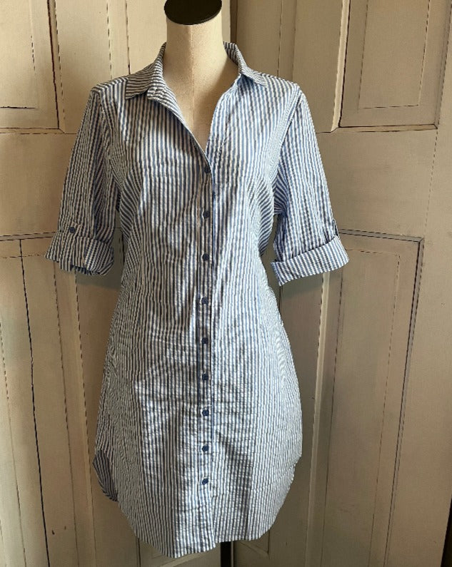 Lulu-B Seersucker Dress/Blue and White Striped