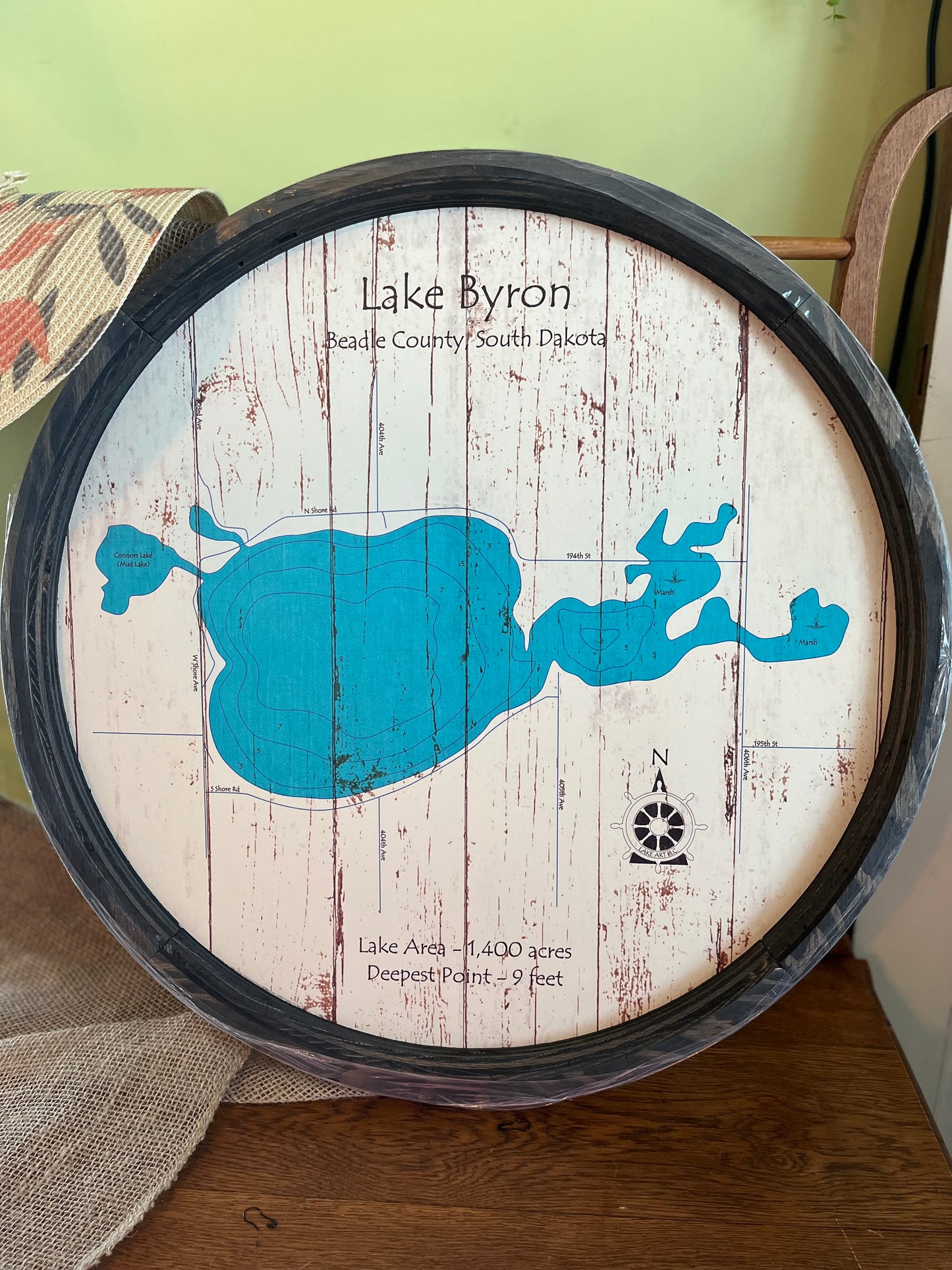 Lake Byron Barrel Map Sign