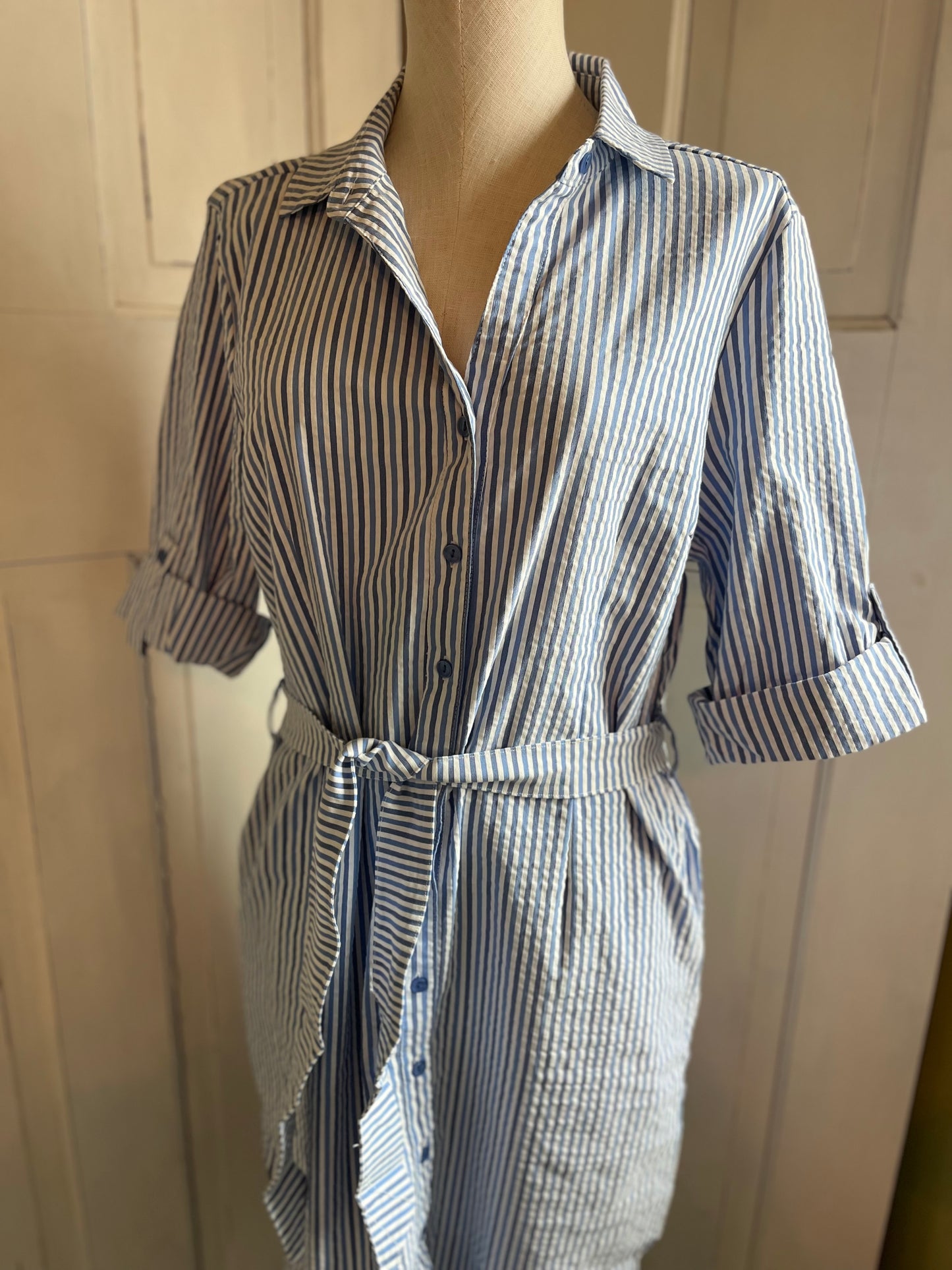 Lulu-B Seersucker Dress/Blue and White Striped