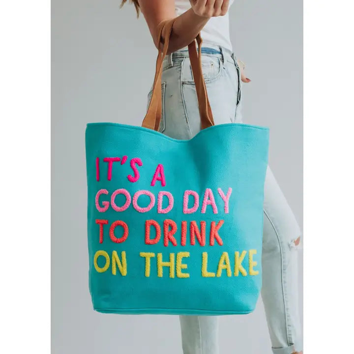 Drink on the lake tote-blue