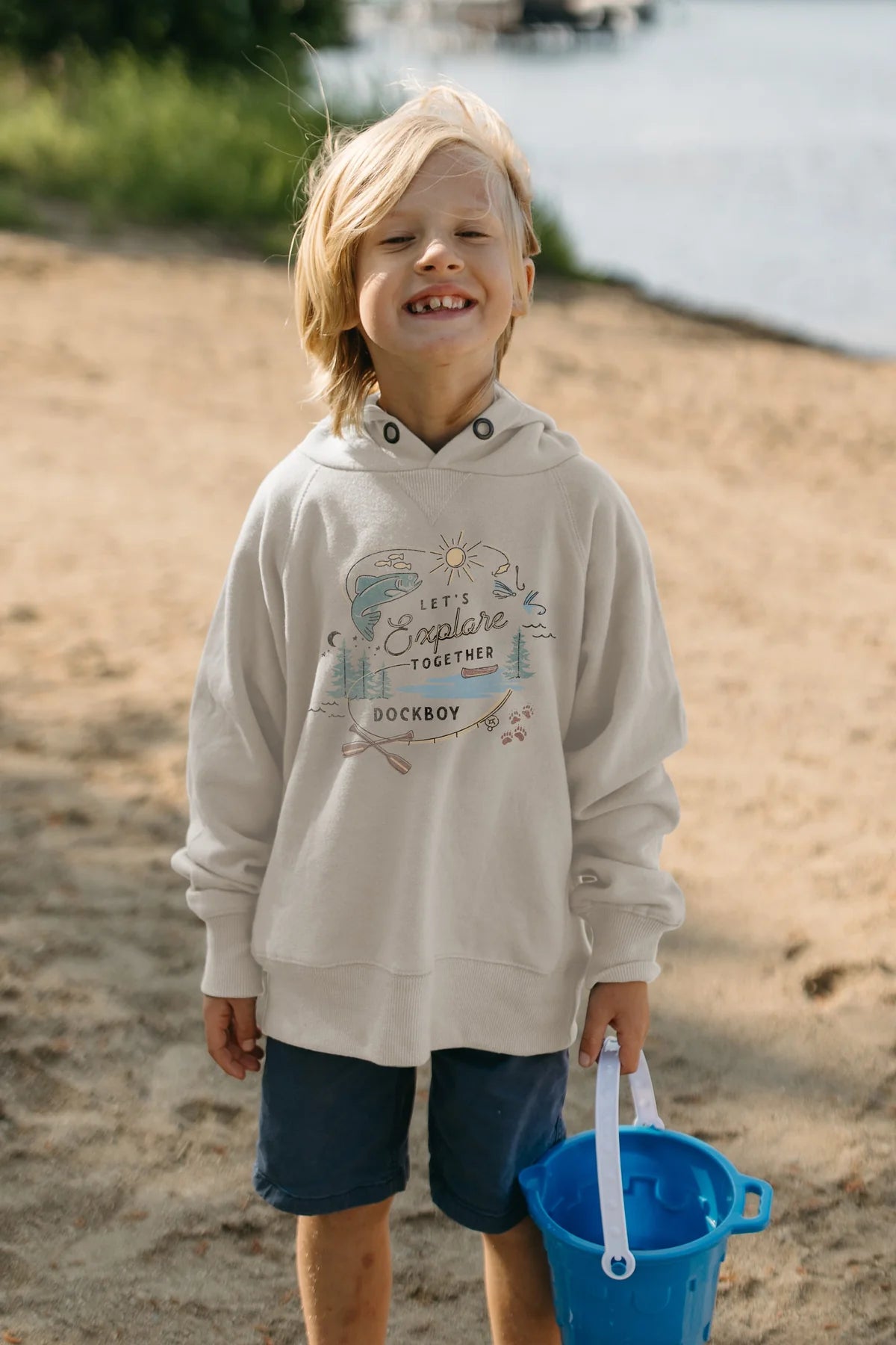 Lake Girl Dock boy Sanded Fleece Hoodie in Oatmeal