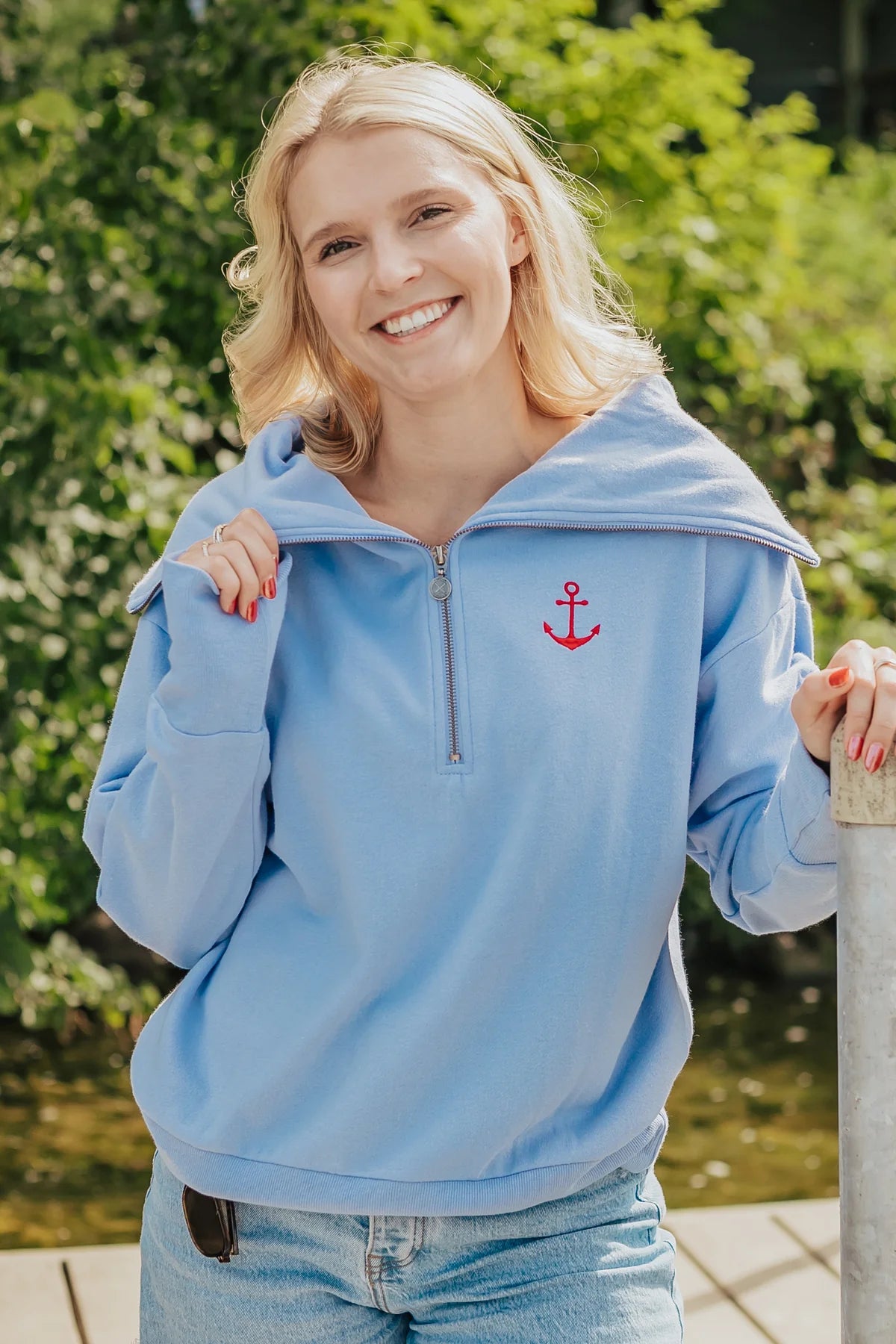 Lake girl Oversized Collar 1/4 Zip-Blue