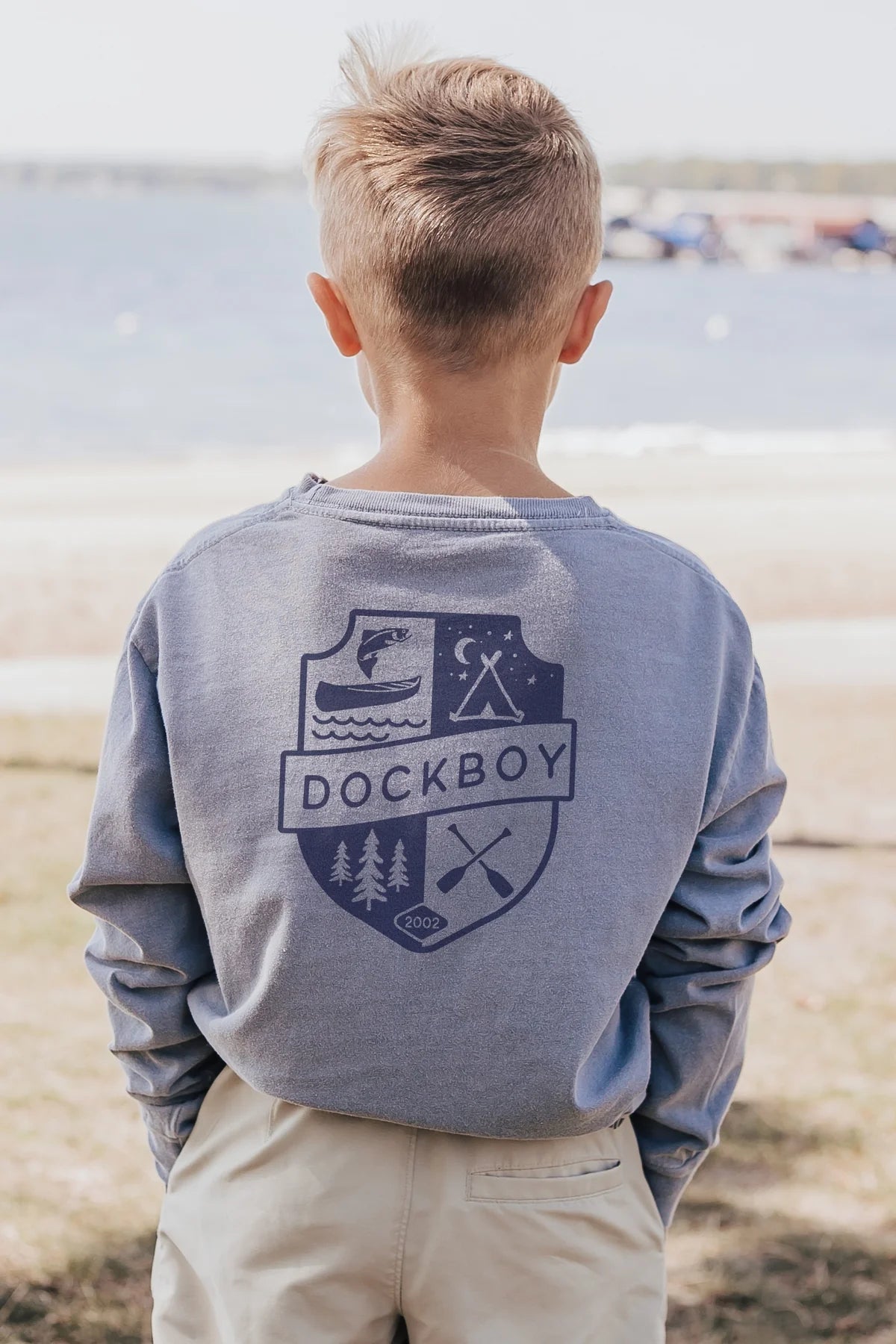 Lake Girl Dock Boy Long Sleeve Tee-Steel Grey
