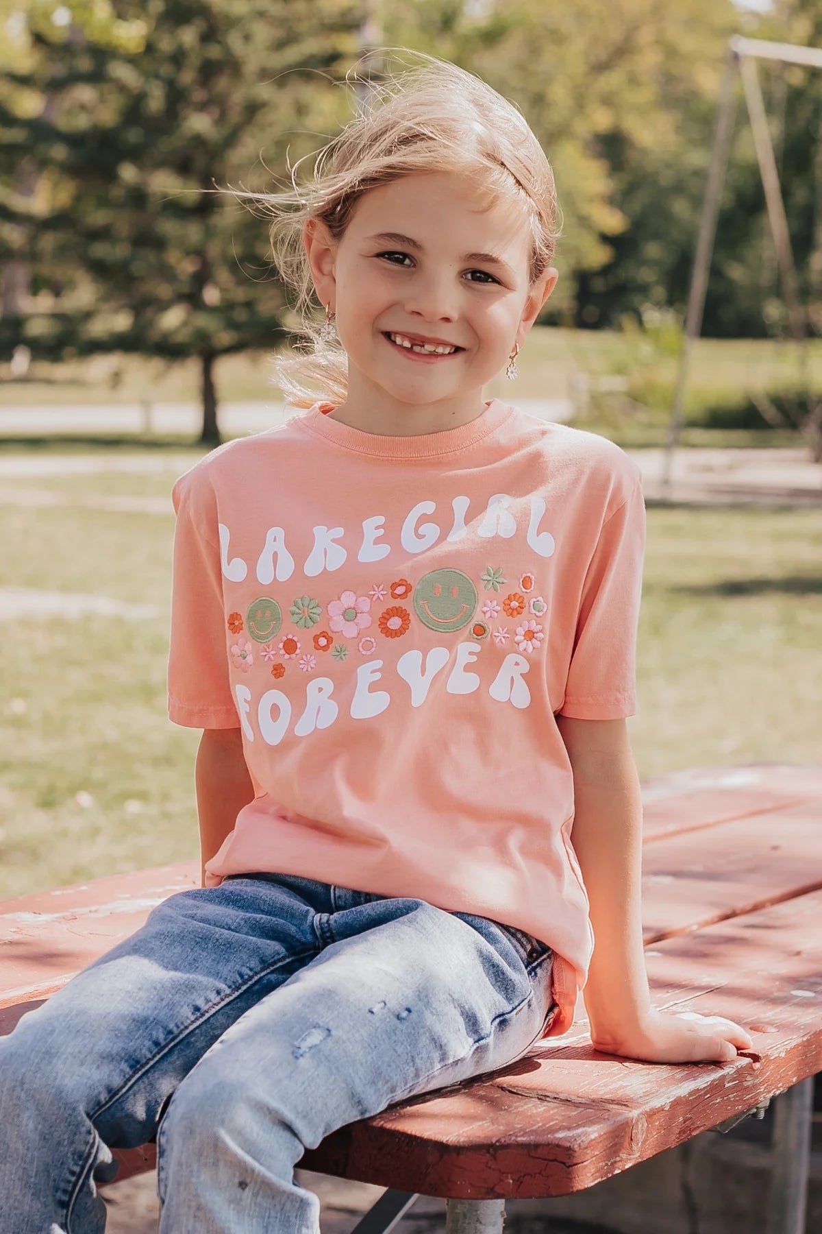 Lake Girl Youth Ring spun Tee in Melon