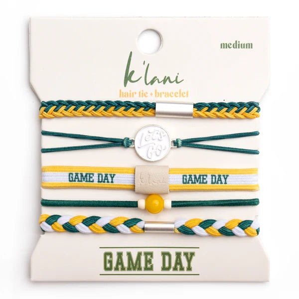 Klani Game Day Green and Yellow Hair Tie Bracelets