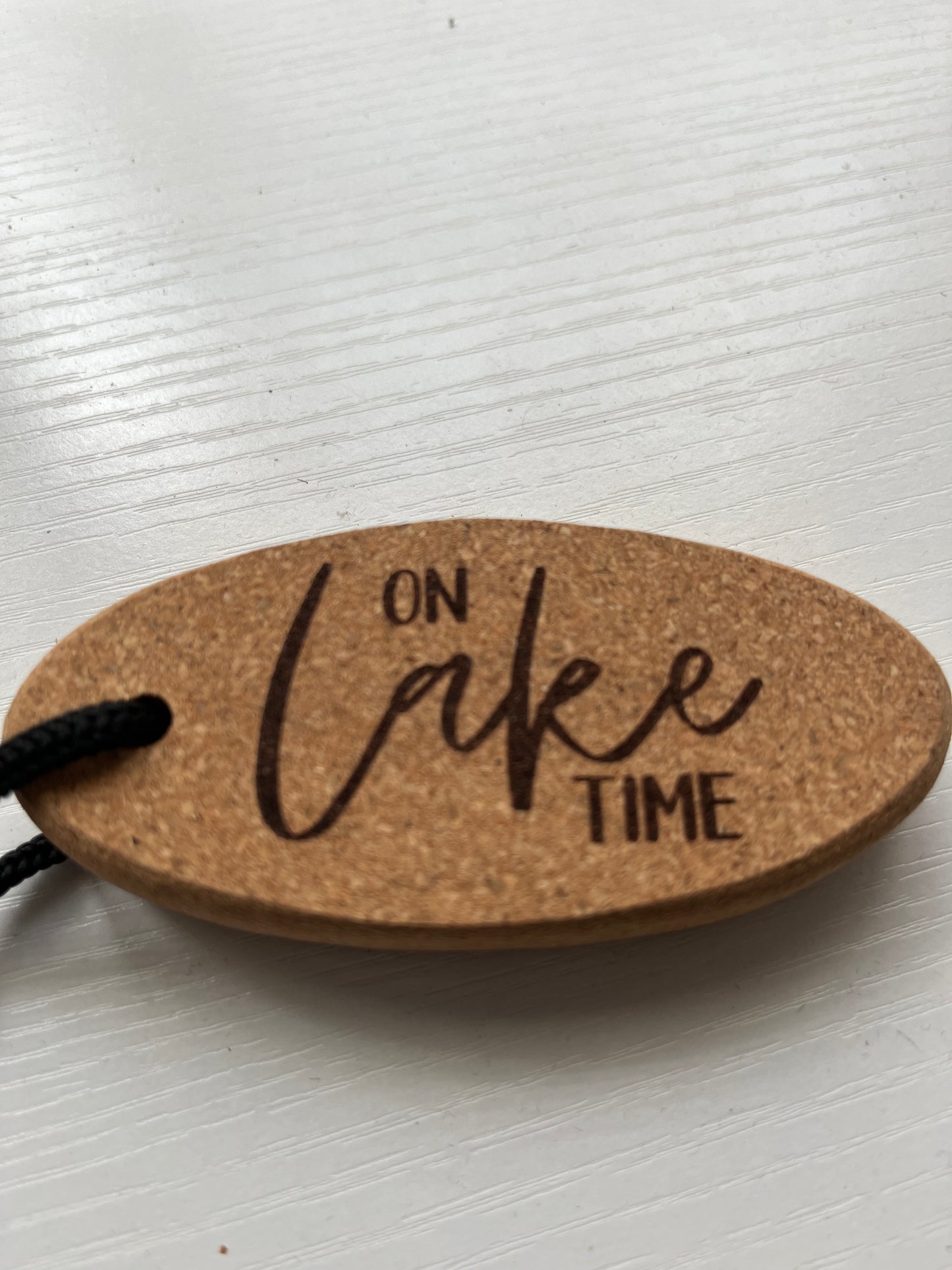 Floating Cork Keychain: On Lake Time / Oval Shape