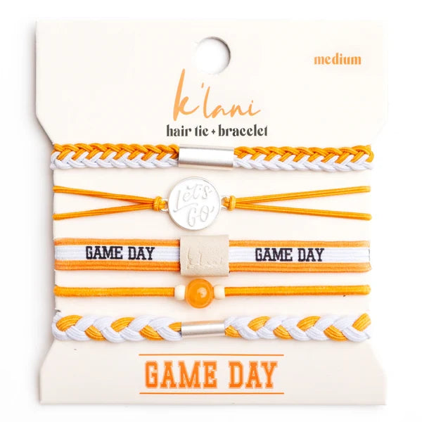 Klani Game Day Hair Tie Bracelets-Orange & White