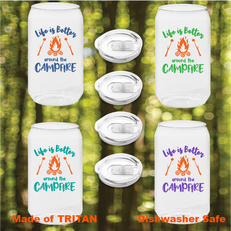 CAMPING Set of 4 Tritan Unbreakable Can Cups with Lids