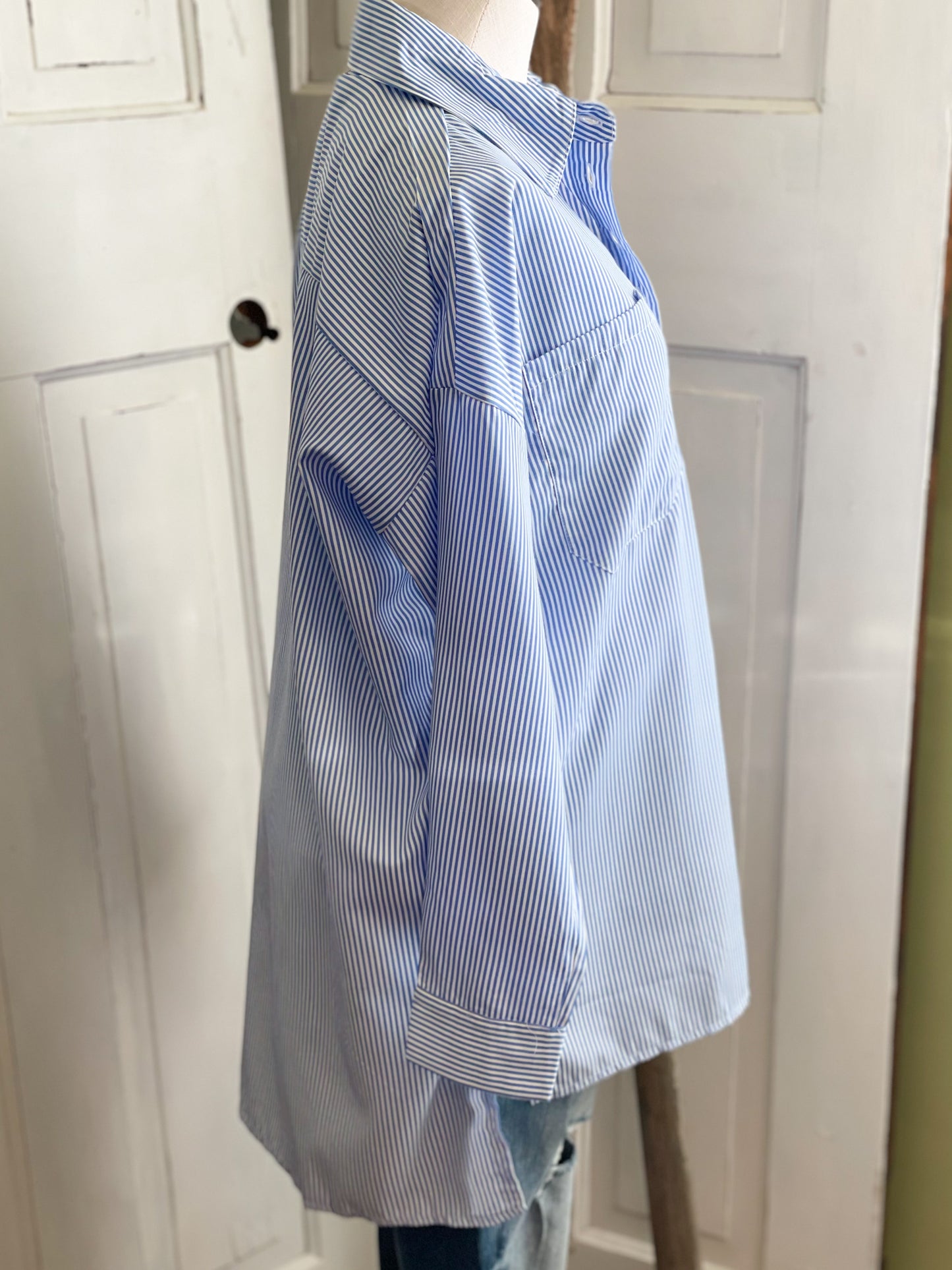 Oversized Striped Button-down Top