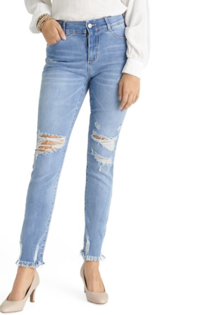 OMG Skinny Ankle Distressed Jeans