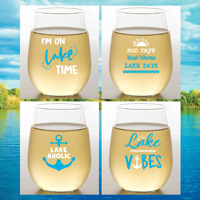 ON LAKE TIME Shatterproof Wine Glasses: 4pk