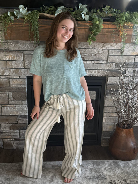 Striped Relaxed Wide Leg Linen Pants