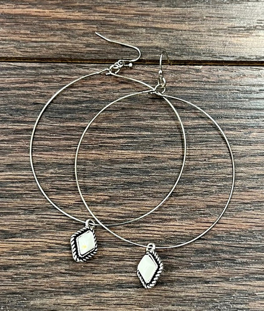 Diamond White Turquoise Hoop Earrings