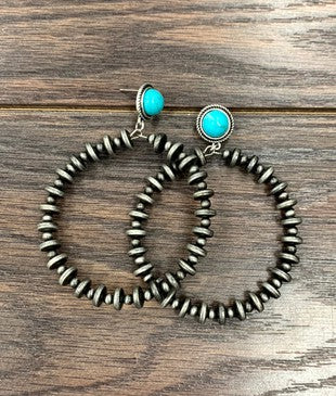 Handmade Rondelle Navajo Pearl Hoop Post Earrings