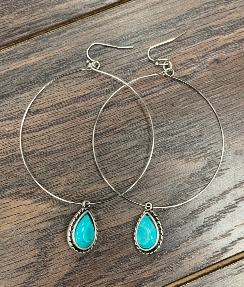 Drop Turquoise Hoop Earrings