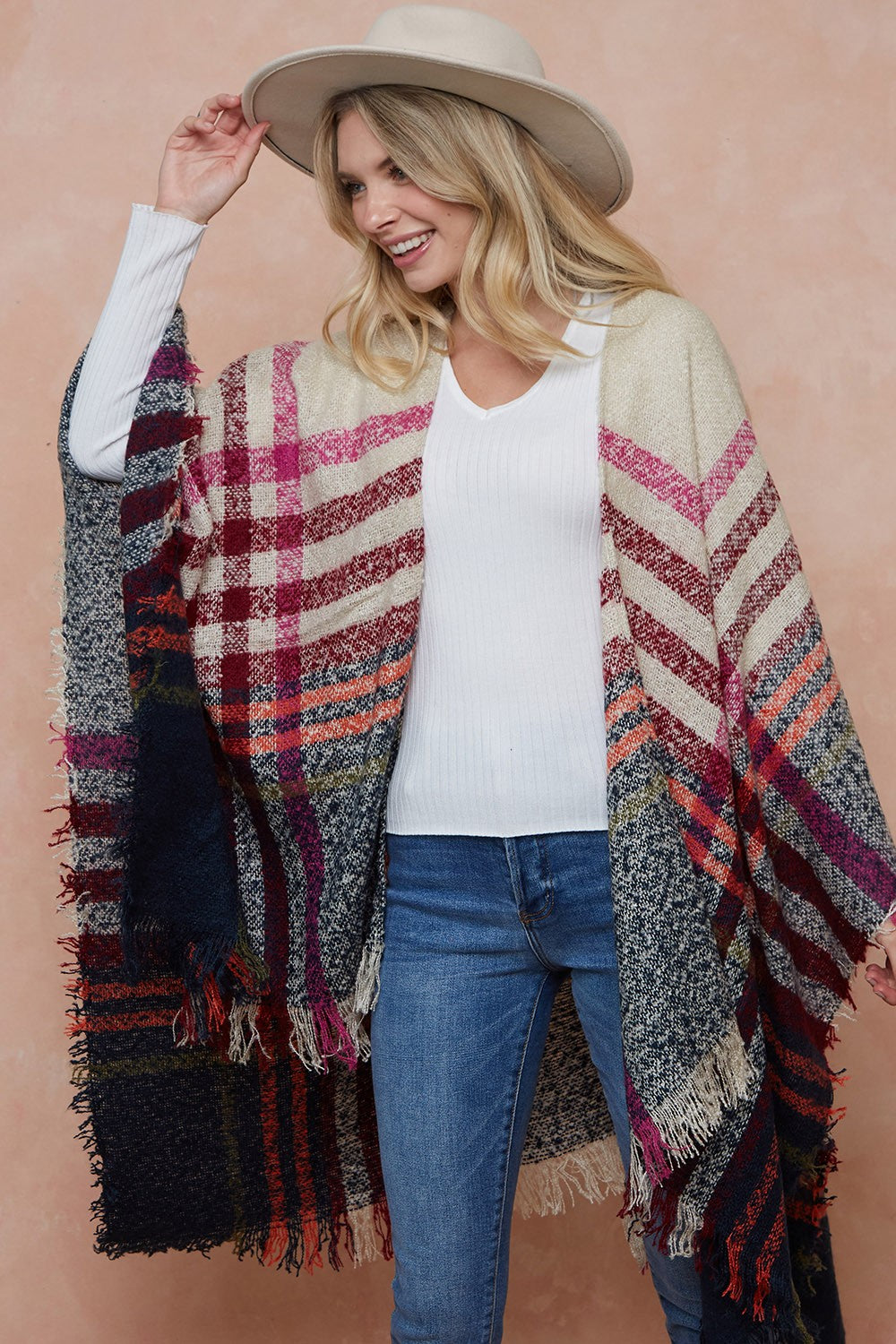 Shawl Wrap Sweater Ivory Multi Color