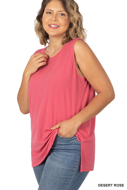 SLEEVLESS SIDE SLIT TANK TOP/ DESERT ROSE