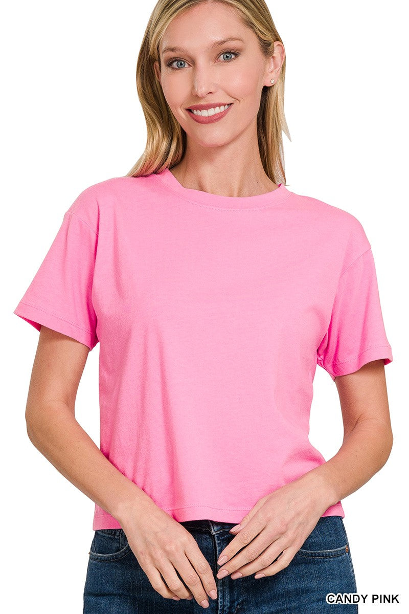 COTTON CREW NECK SHORT SLEEVE CROPPED T-SHIRT