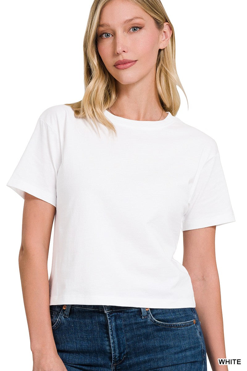 COTTON CREW NECK SHORT SLEEVE CROPPED T-SHIRT