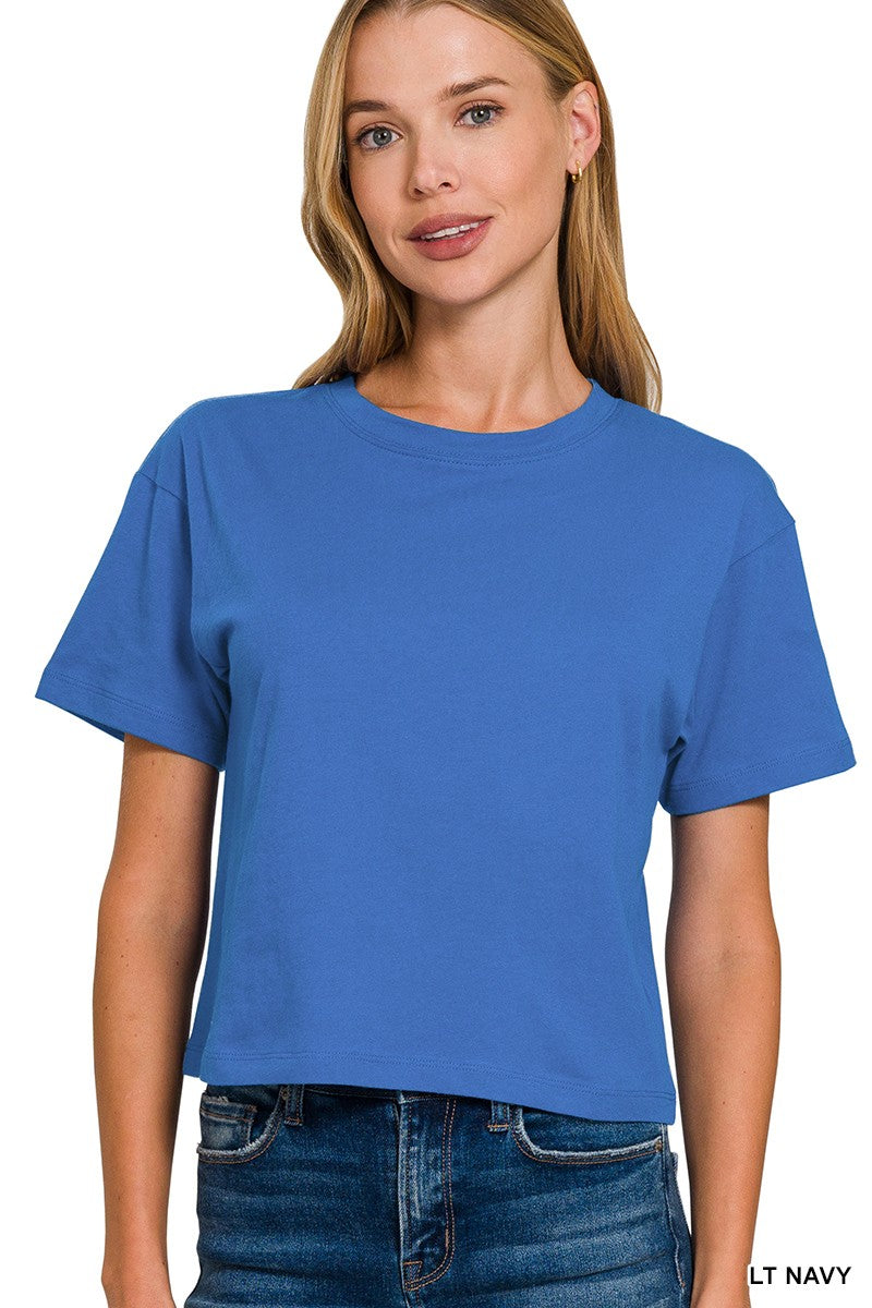 COTTON CREW NECK SHORT SLEEVE CROPPED T-SHIRT