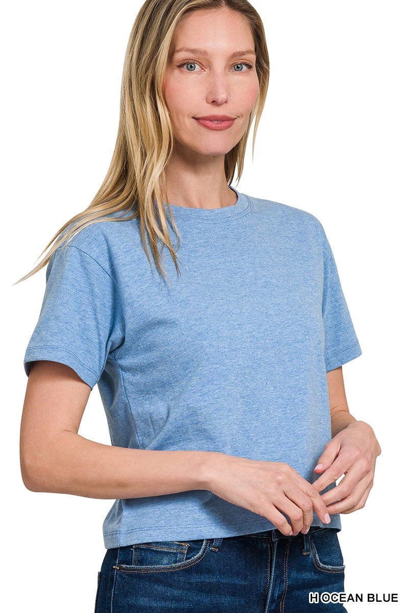 COTTON CREW NECK SHORT SLEEVE CROPPED T-SHIRT