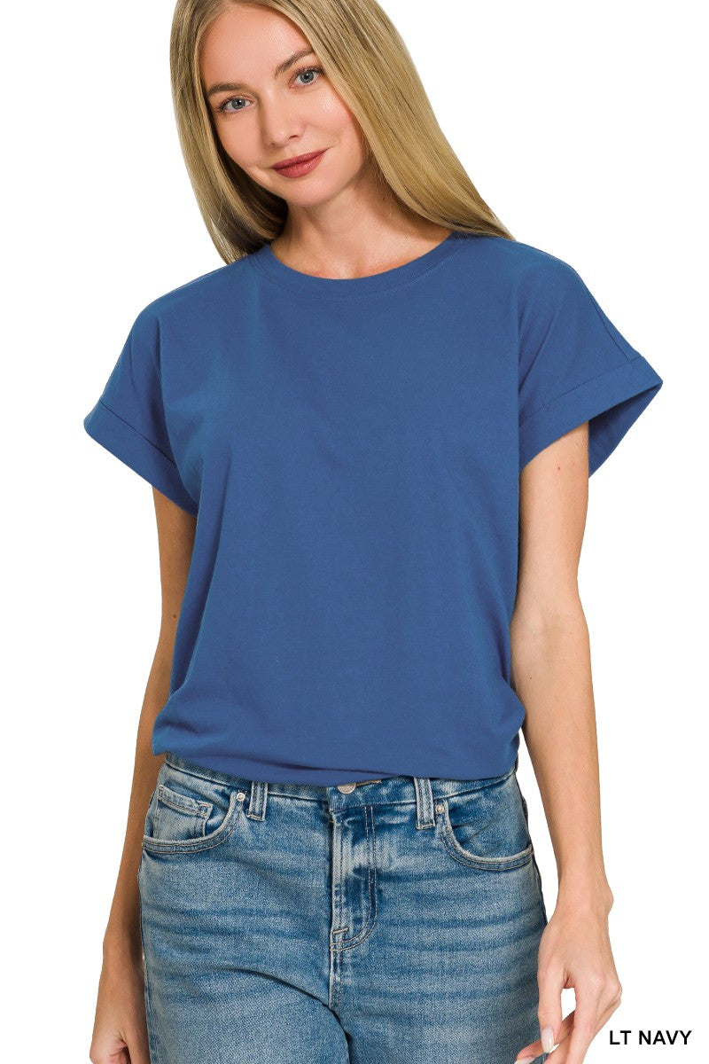 Cotton Folded Sleeve T-shirt