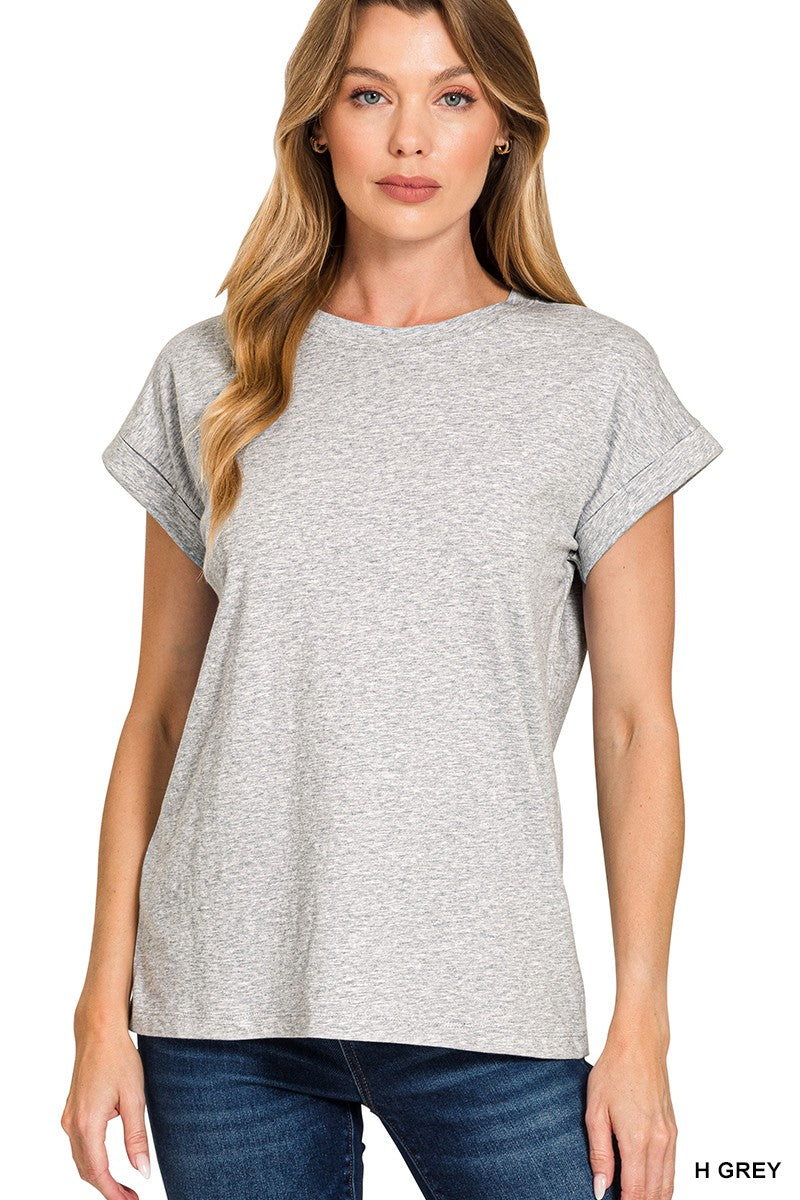 Cotton Folded Sleeve T-shirt