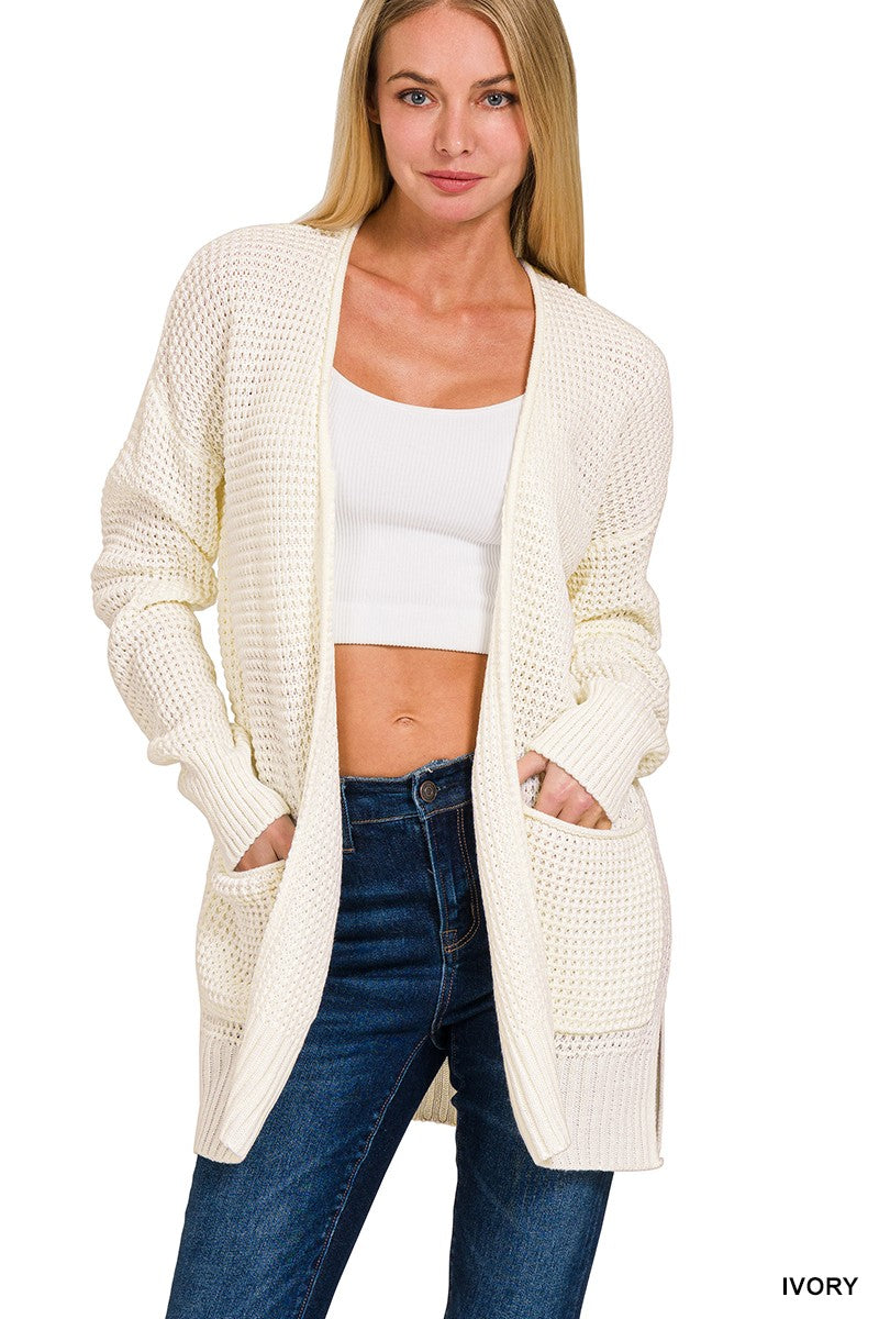 Waffle Open Cardigan Sweater