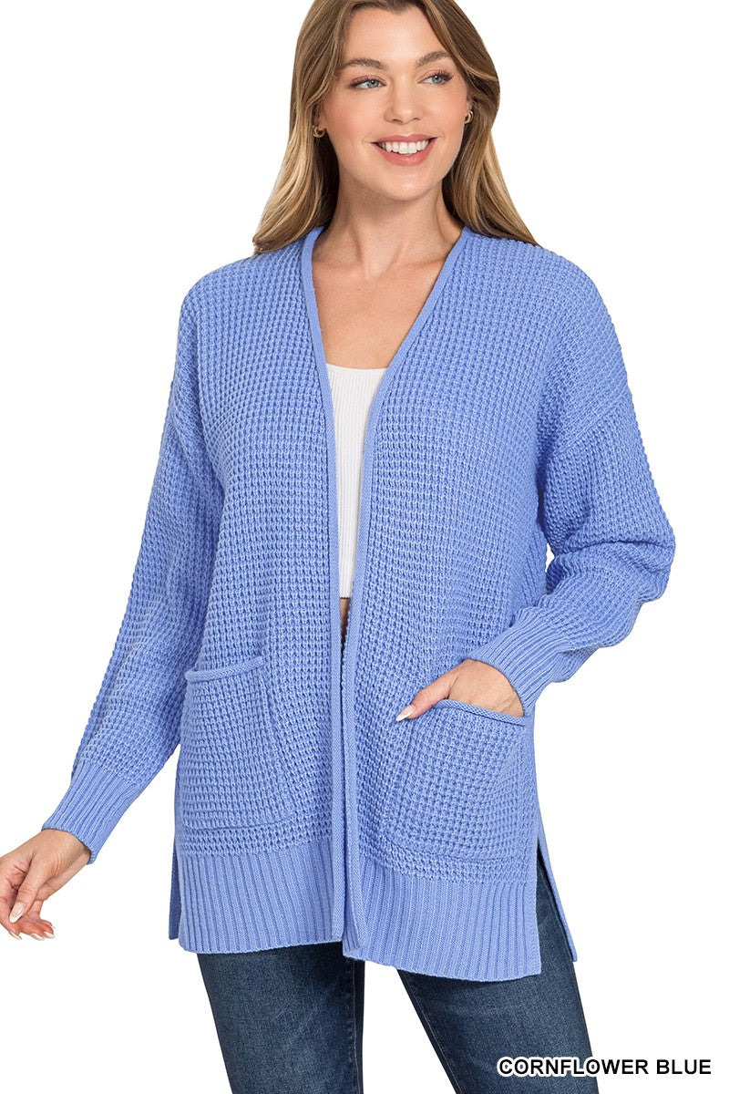 Waffle Open Cardigan Sweater