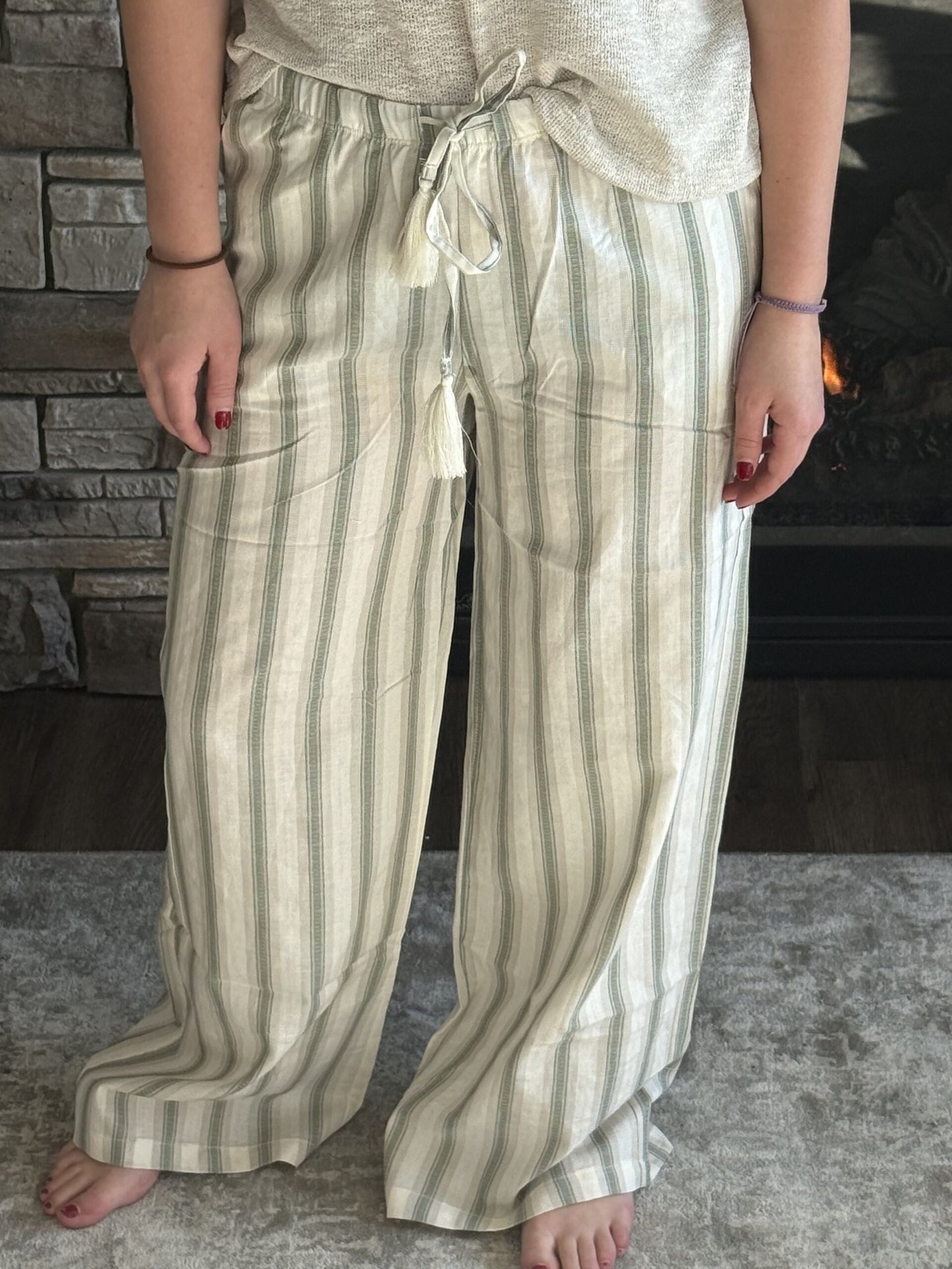 Striped Relaxed Wide Leg Linen Pants