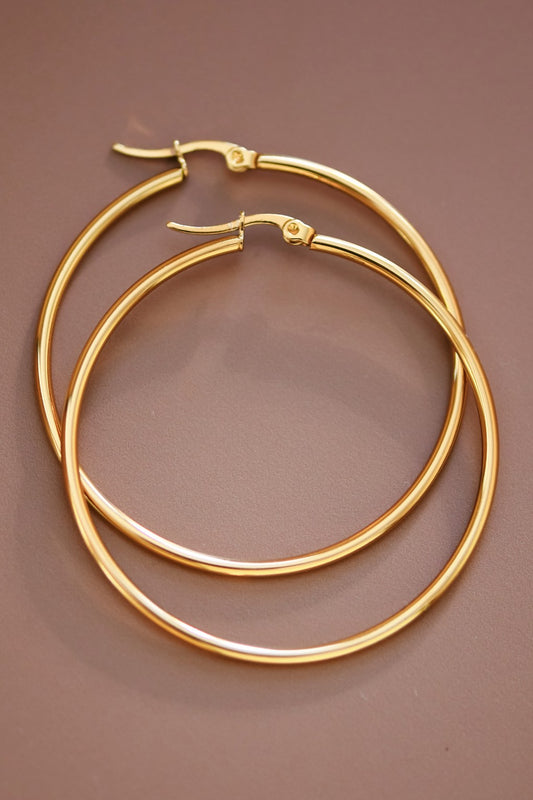 Gold Plated Stainless Steel Hoop Earrings.