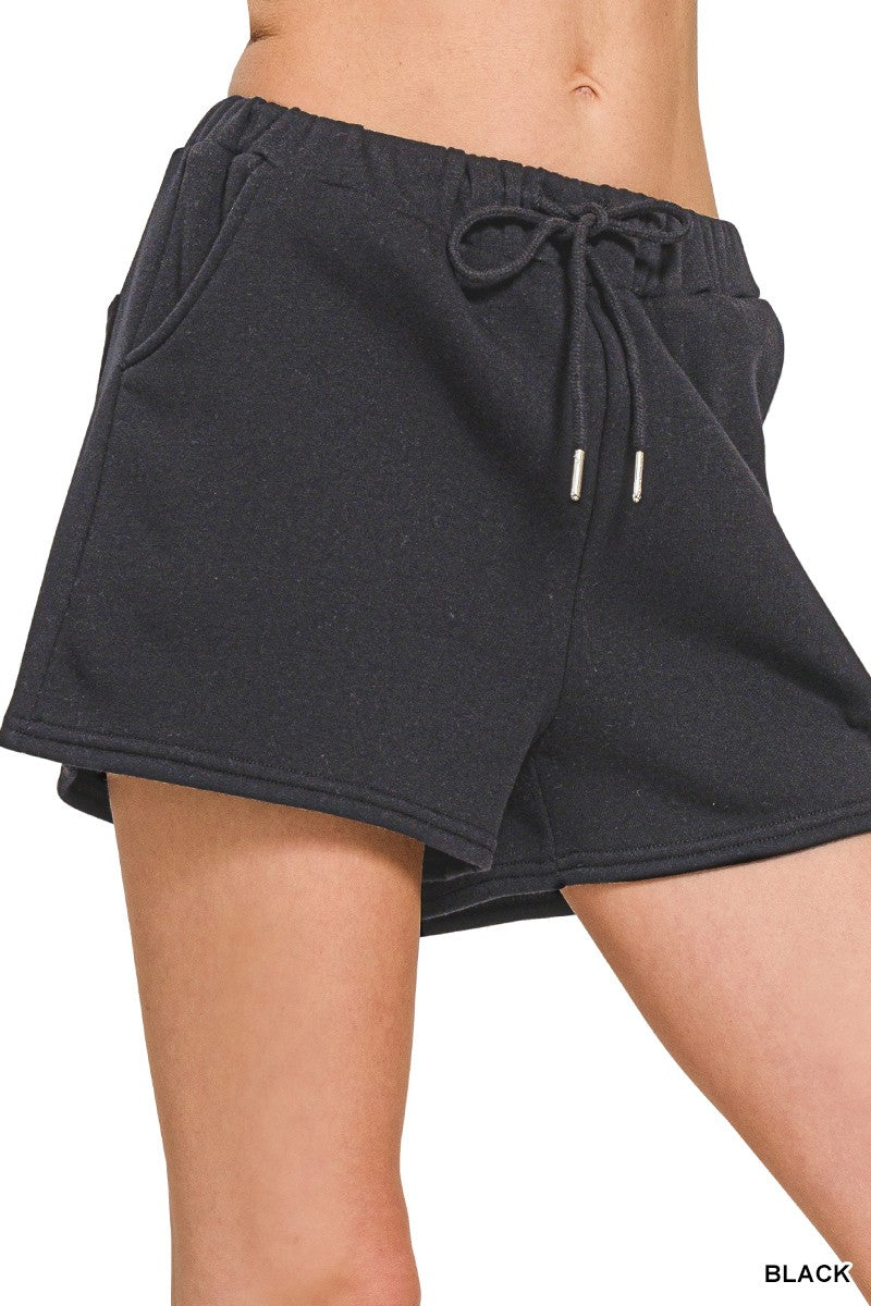 Fleece Drawstring Short Pants With Pockets