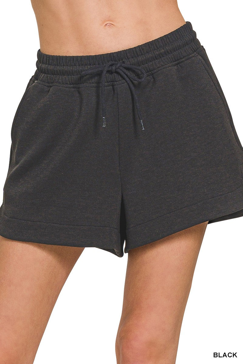 Scuba Elastic Waistband Shorts With Pocket