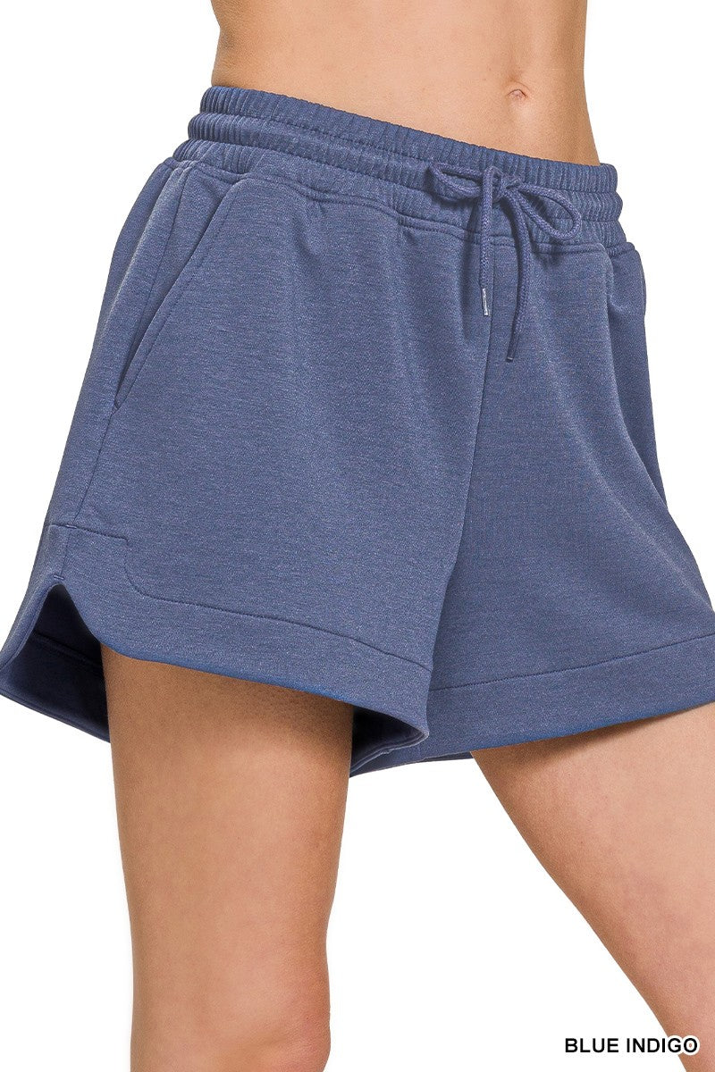 Scuba Elastic Waistband Shorts With Pocket