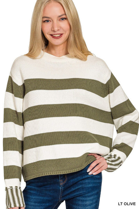Striped Sweater/Olive and Ivory