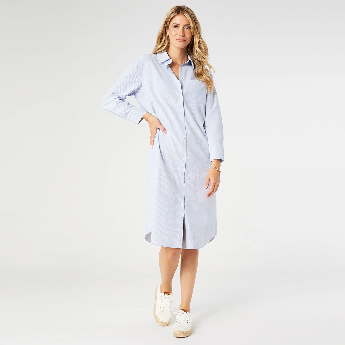 Brenna Button-up Maxi Dress/Blue and White