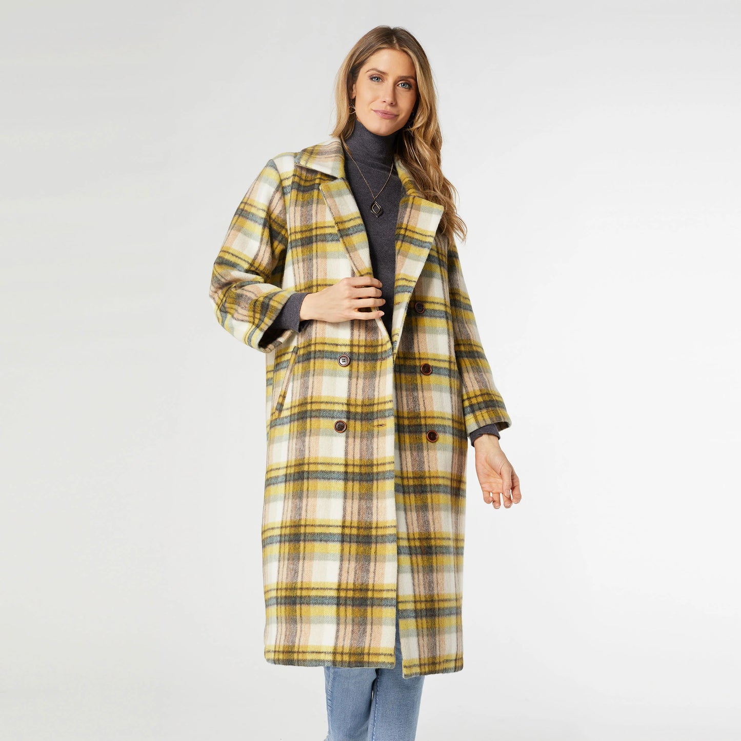 Graylynn Plaid Double Breasted Coat