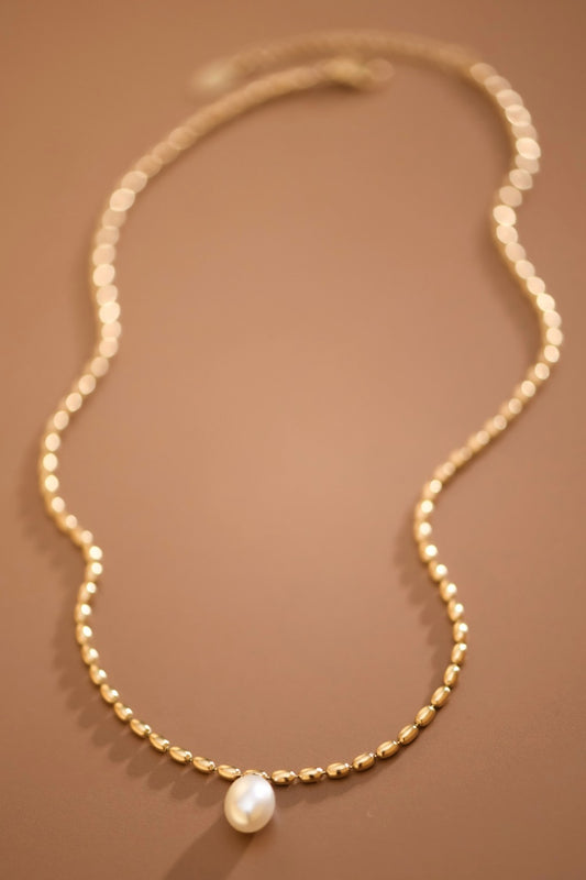 18K Gold Dipped Stainless Steel Pearl Necklace.
