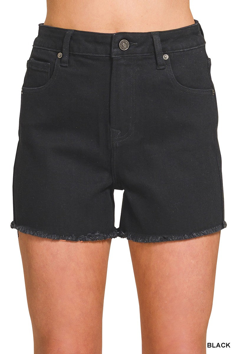 Raw Frayed Hem Denim Shorts/ Black