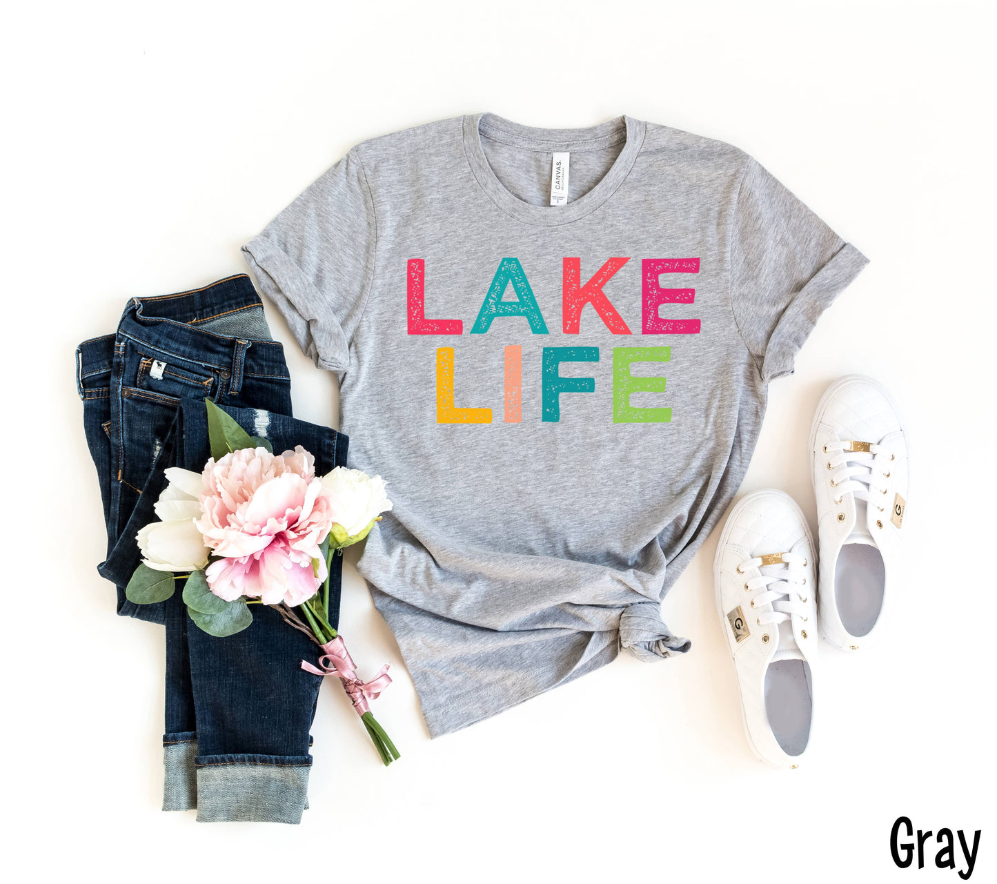 Lake Life Colorful Gray Tee